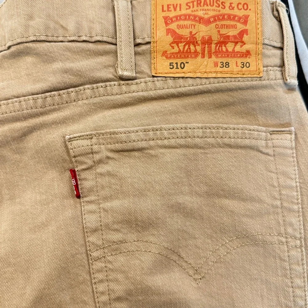 Levi's 510 Skinny Jeans‎ Mens 38x30 (29) Khaki Tan Stretch Denim Tapered Leg